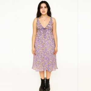Rampage Y2k 90s Baby Doll Dress Sleeveless Tie Bodice Juniors 5 Purple Floral